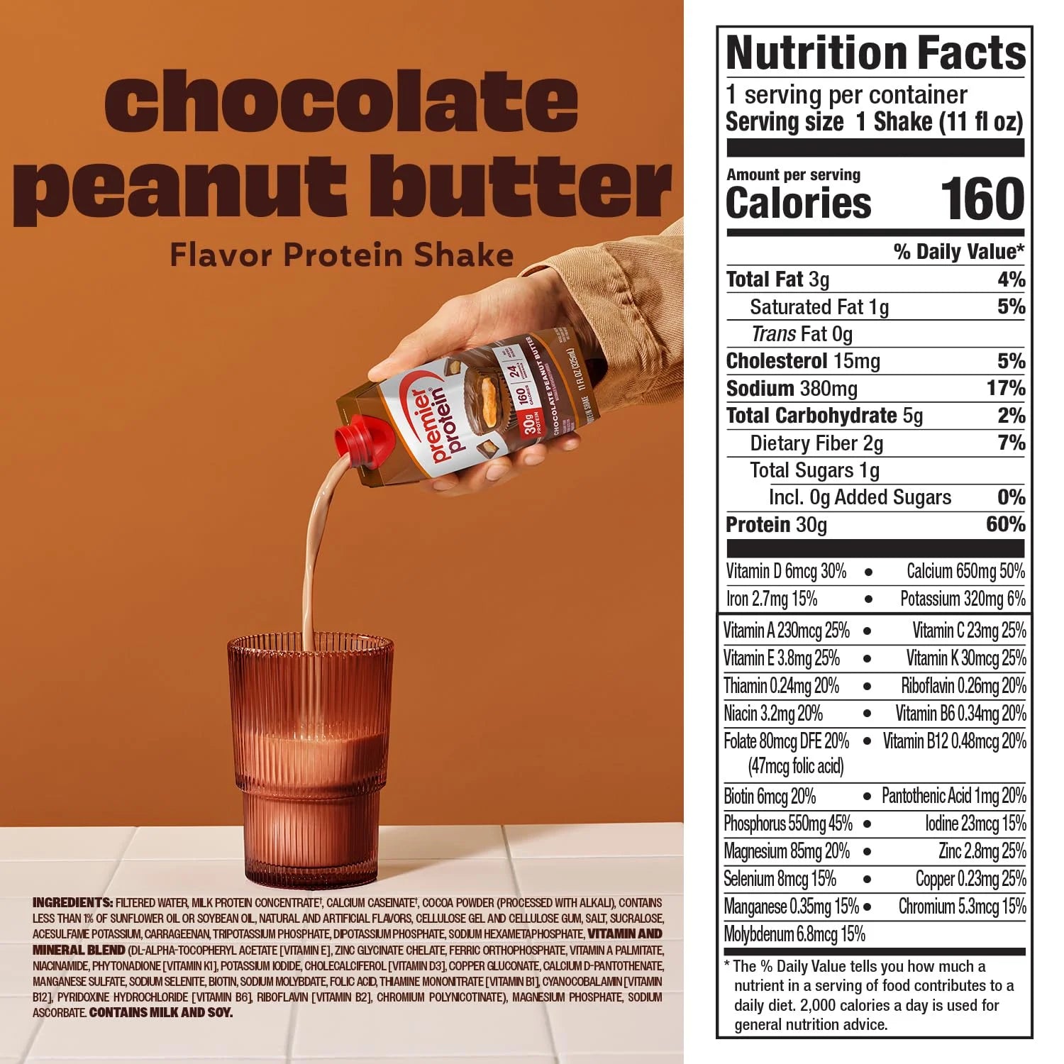 Premier Protein 30g High Protein Shake, Chocolate Peanut Butter, 4 Pack