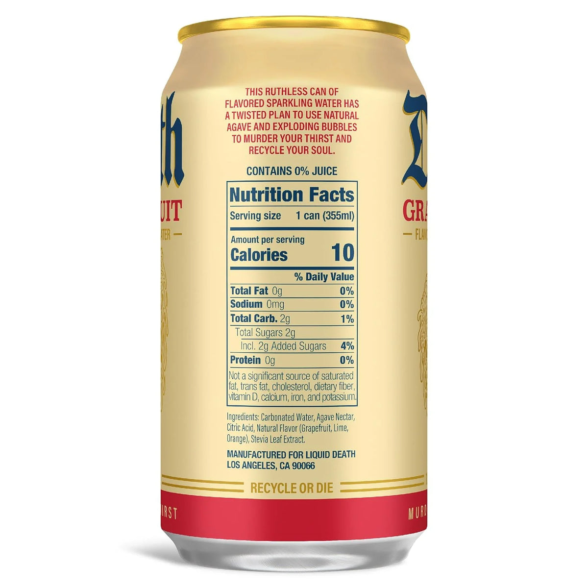 Liquid Death Soda-Flavored Sparkling Water - Grave Fruit (Grapefruit Flavor), Less Sugar*, Huge Flavor, No Caffeine, No Artificial Sweeteners, 12 Fl Oz (Pack of 12)