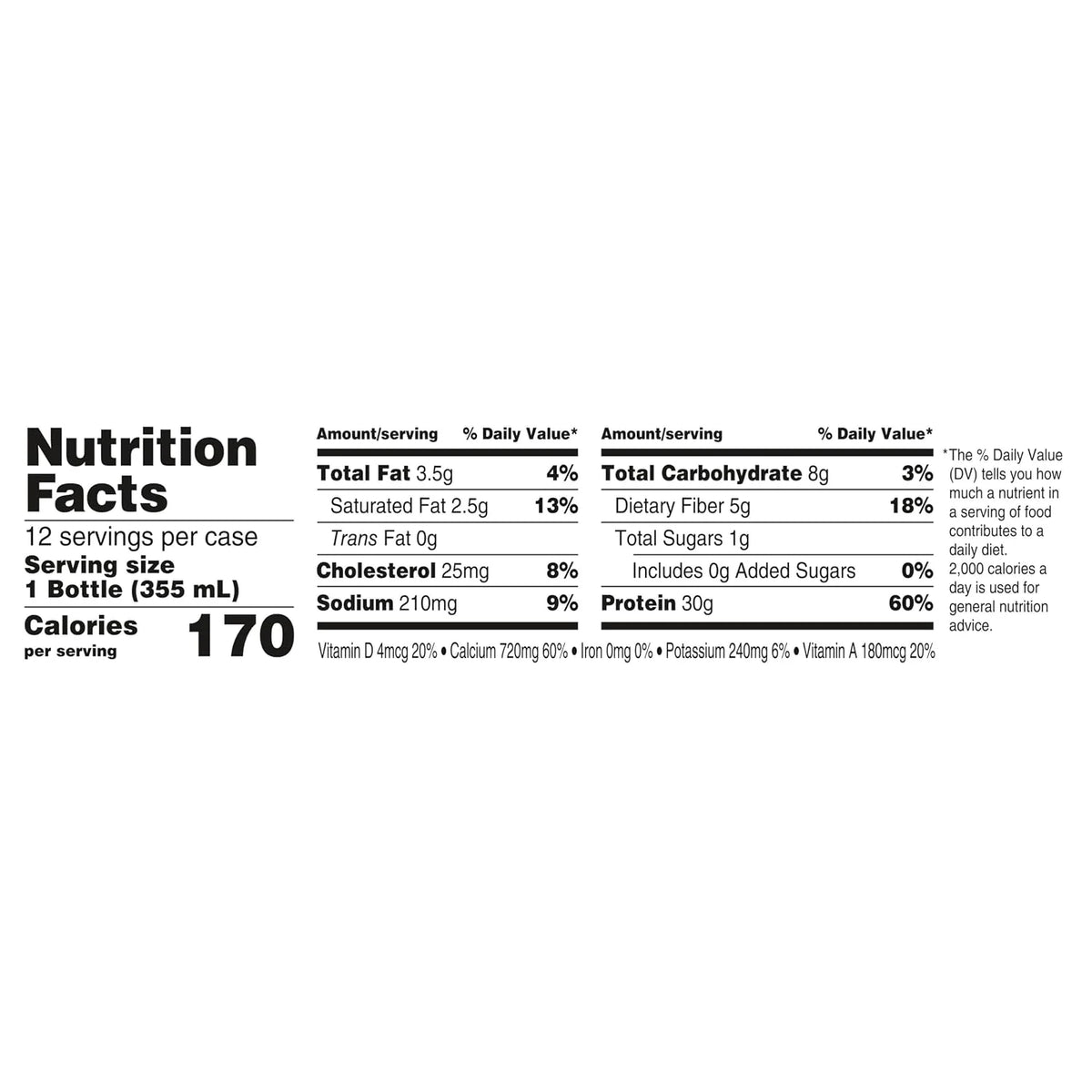 Oikos Protein Shake, Vanilla, 30g High Protein Drinks, Shelf Stable, Ready to Drink, 5g Prebiotic Fiber, 12 fl oz Bottle, 12 Count