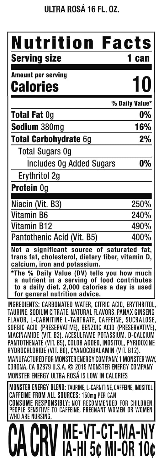 Monster Energy Ultra Rosa, Sugar Free Energy Drink, 16 Ounce