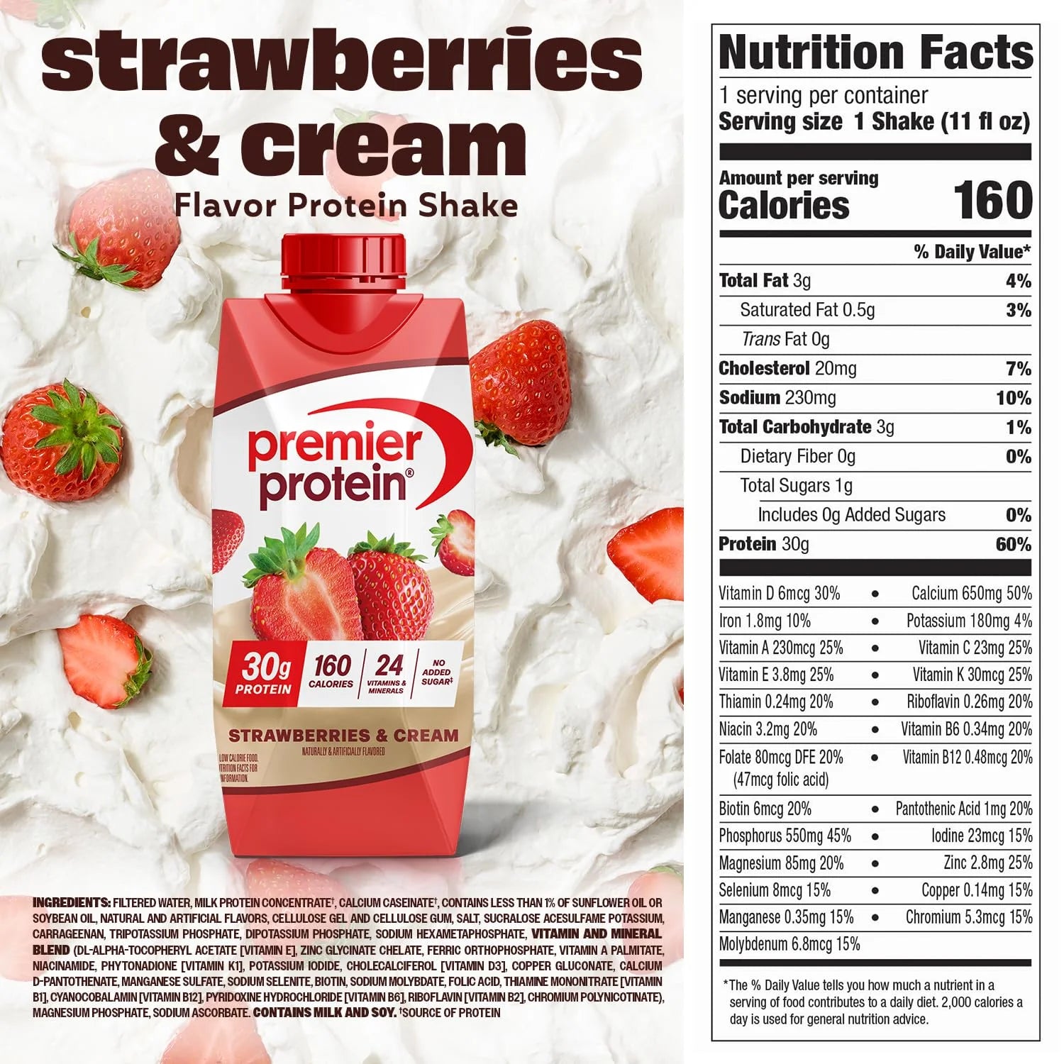 Premier Protein 30g High Protein Shake, Strawberries & Cream, 4 Pack