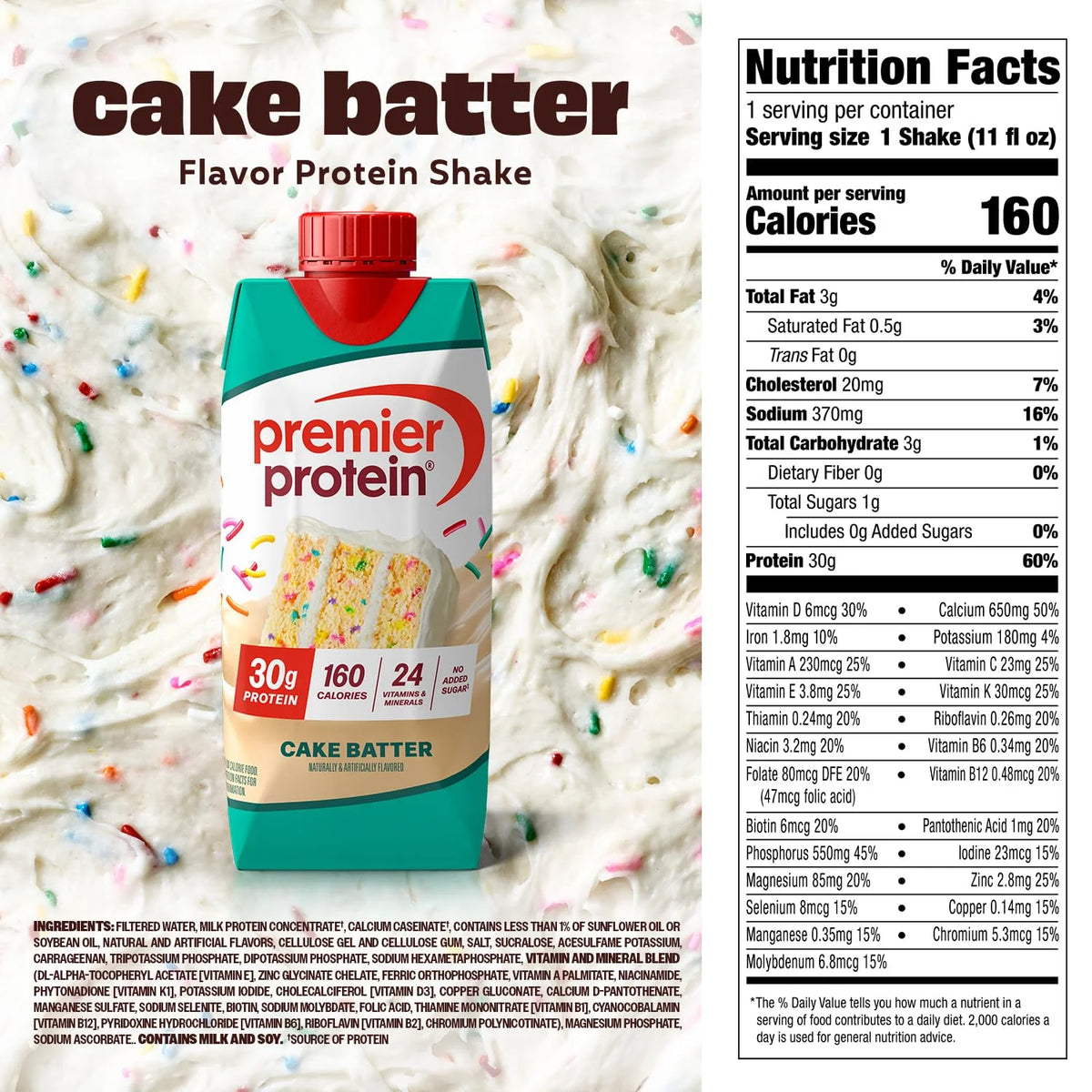 Premier Protein 30g High Protein Shake, Cake Batter, 4 Pack