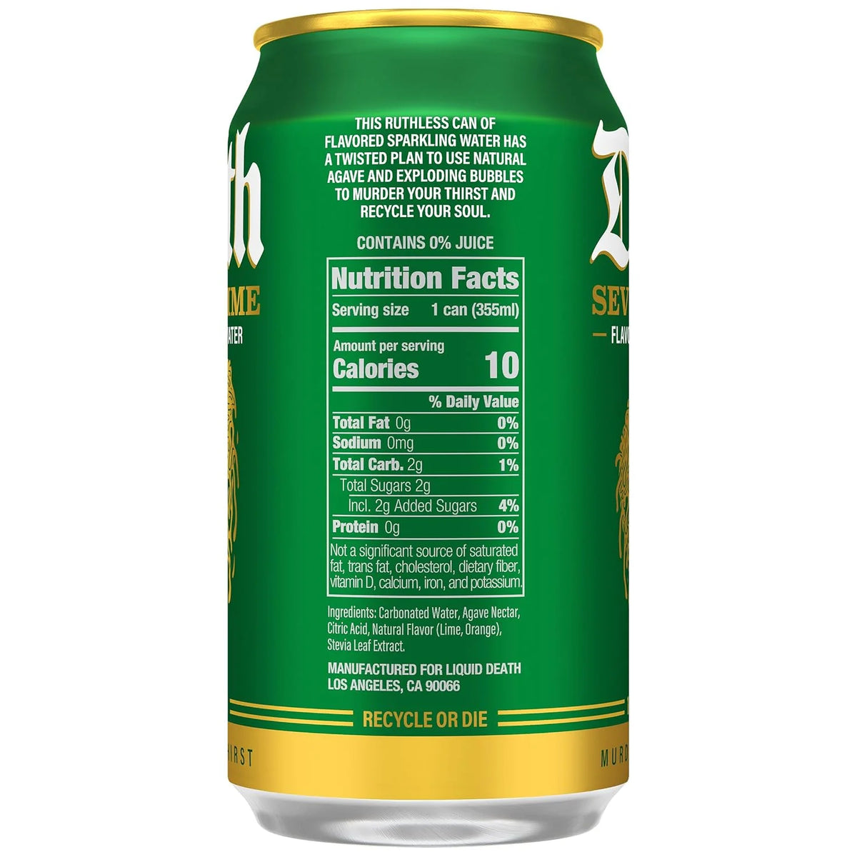 Liquid Death Soda-Flavored Sparkling Water - Severed Lime (Classic Lime Soda), Less Sugar*, Huge Flavor, No Caffeine, No Artificial Sweeteners, 12 Fl Oz (Pack of 12)