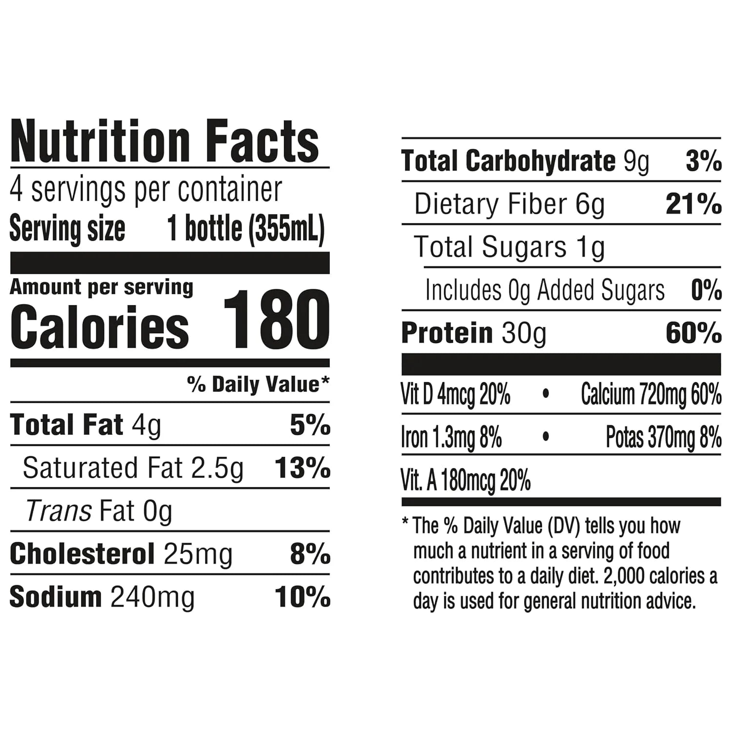 Oikos Protein Shake, Chocolate, 30g High Protein Drinks, Shelf Stable, Ready to Drink, 5g Prebiotic Fiber, 12 fl oz Bottle, 4 Count