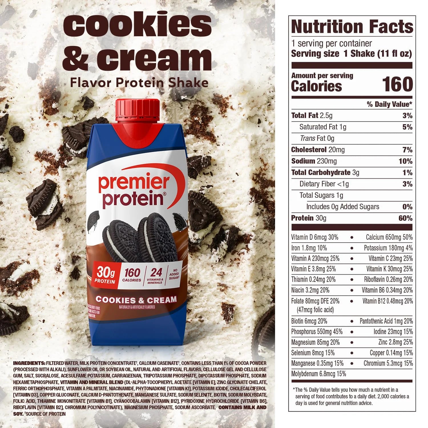 Premier Protein 30g High Protein Shake, Cookies & Cream, 4 Pack