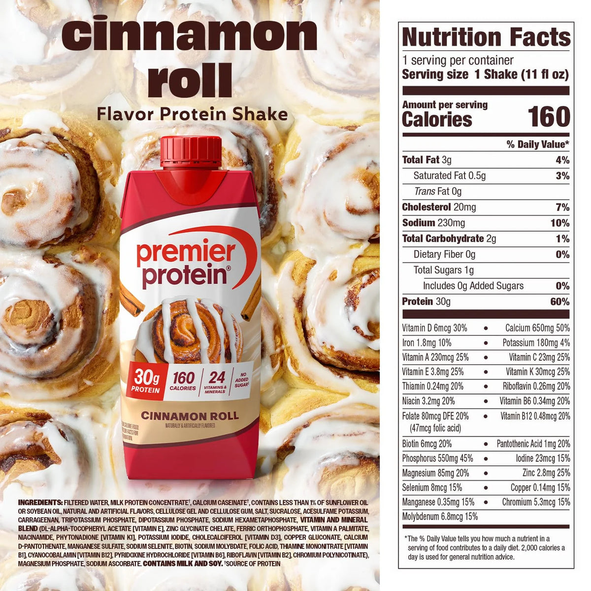 Premier Protein 30g High Protein Shake, Cinnamon Roll, 12 Pack