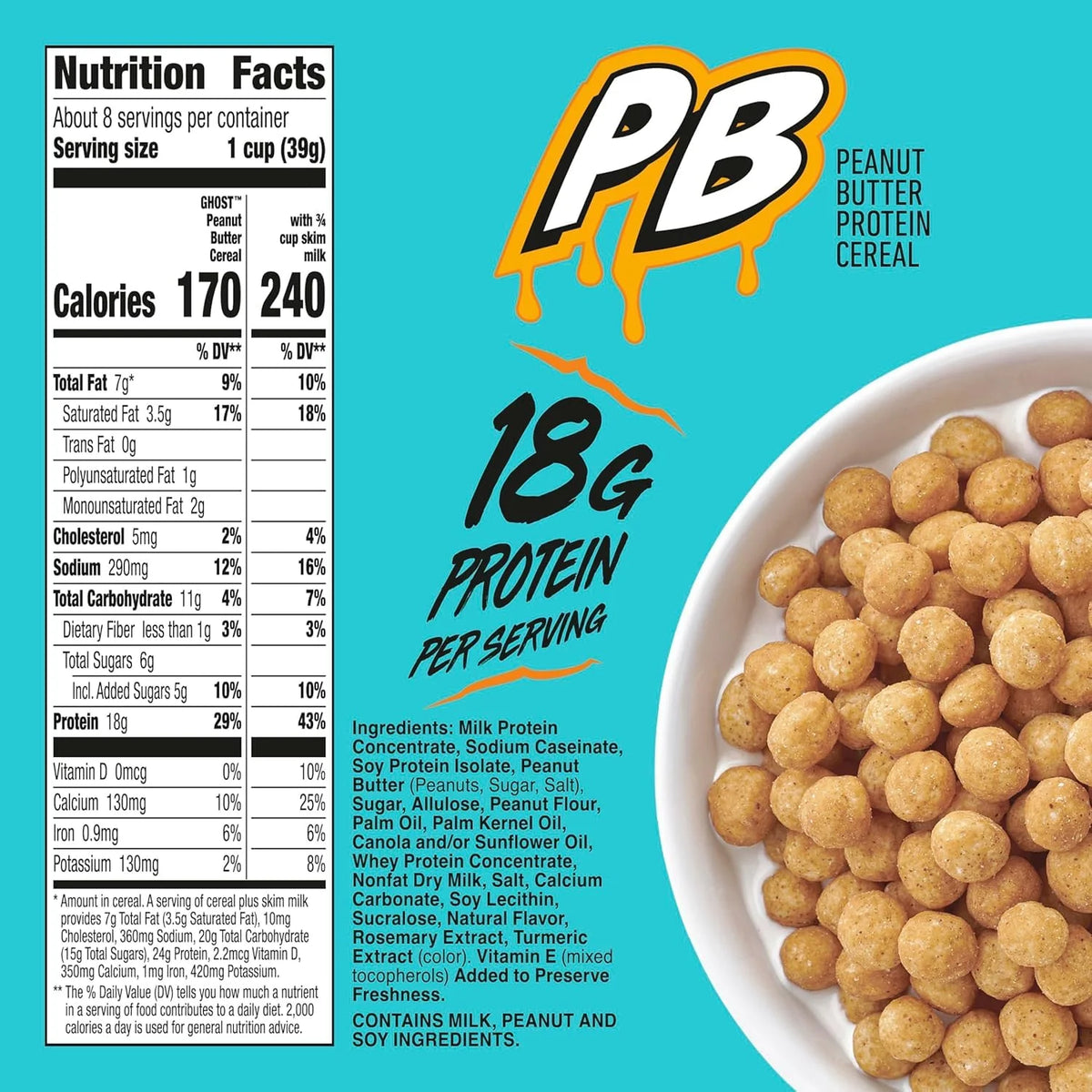 Ghost Peanut Butter Protein Cereal, 18g Protein, 6g Sugar, 10.8 oz