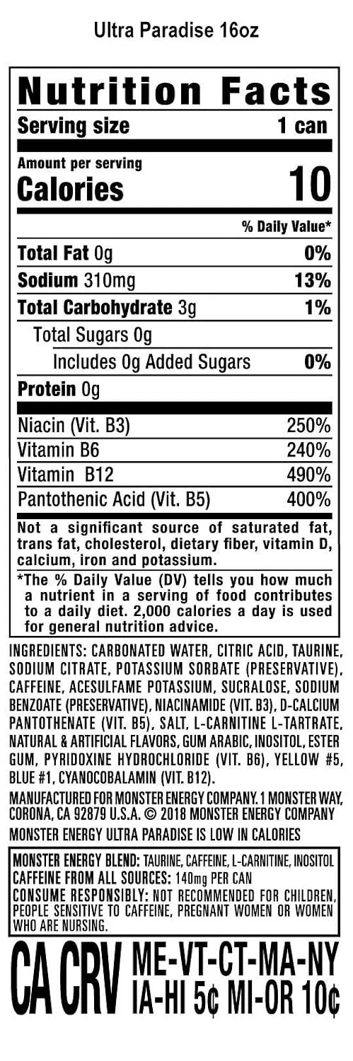 Monster Energy Ultra Paradise, Sugar Free Energy Drink, 16 Ounce