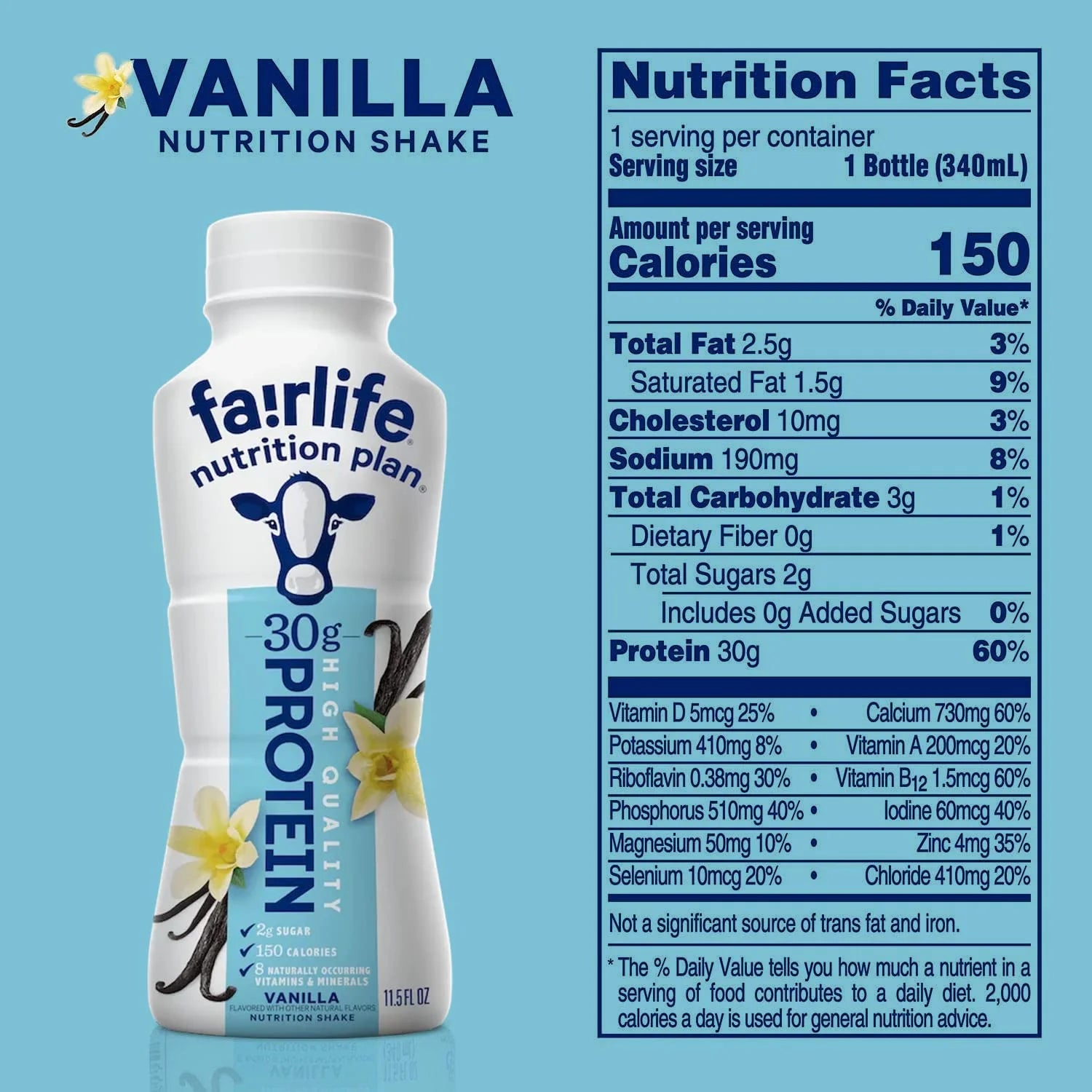 Fairlife Nutrition Protein Shakes - Pack of 12 | 30g Protein, Low Sugar, Lactose-Free | Delicious Vanilla, Chocolate, Salted Caramel, and Strawberry Flavors 11.5 fl., oz. (In KozyHome Packaging) (Vanilla)