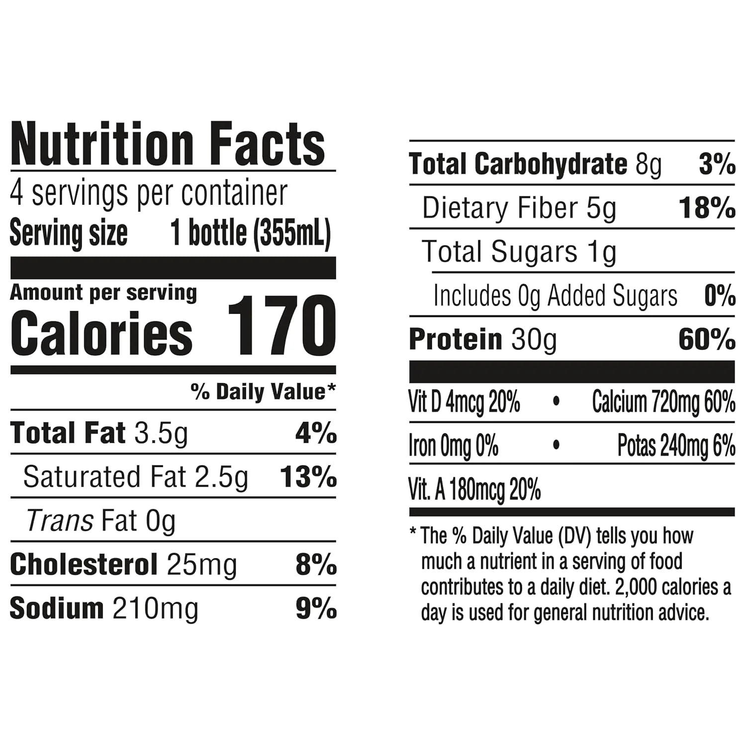 Oikos Protein Shake, Vanilla, 30g High Protein Drinks, Shelf Stable, Ready to Drink, 5g Prebiotic Fiber, 12 fl oz Bottle, 4 Count