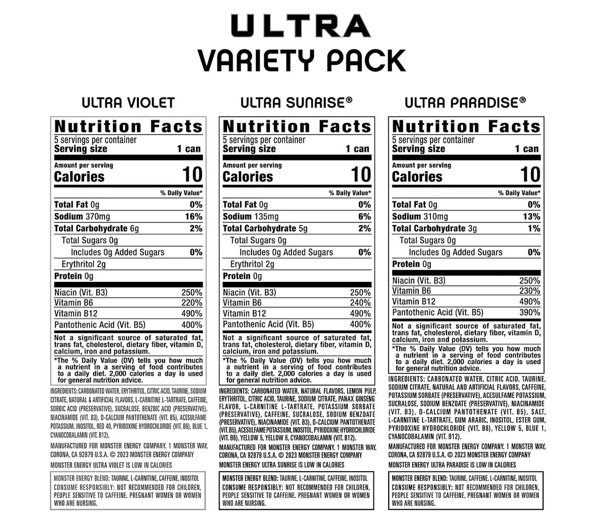 Monster Energy Ultra Variety Pack, POP, Sugar Free Energy Drink, 16 Ounce