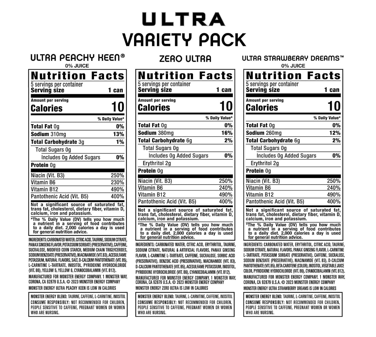 Monster Energy Ultra Variety Pack, PKZSD, Sugar Free Energy Drink, 16 Ounce
