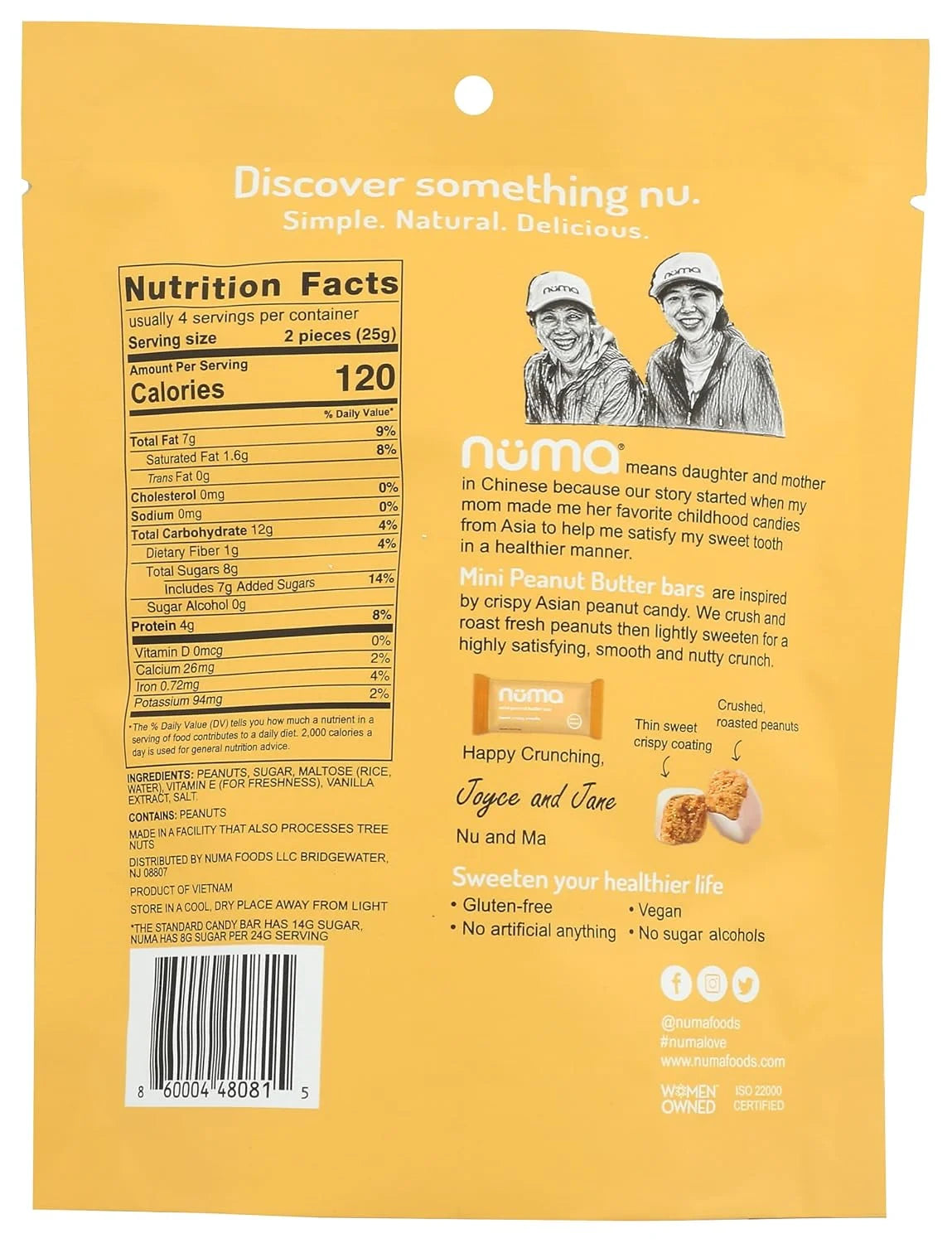 Mini Peanut Butter Bars – Vegan, Low Sugar, High Protein, Low Calorie, All Natural, Gluten Free – Crunchy Plant Based Snack – 3 Bags with 8 Individually Wrapped Pieces