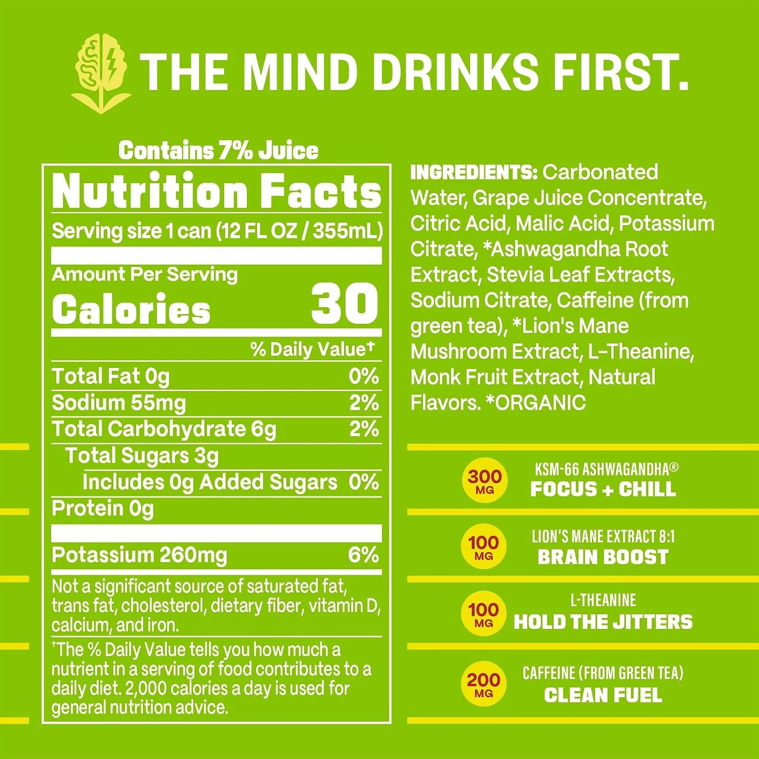 GYM WEED Focus Energy Drink, Pear Pineapple, Caffeine & Adaptogens, 12pk