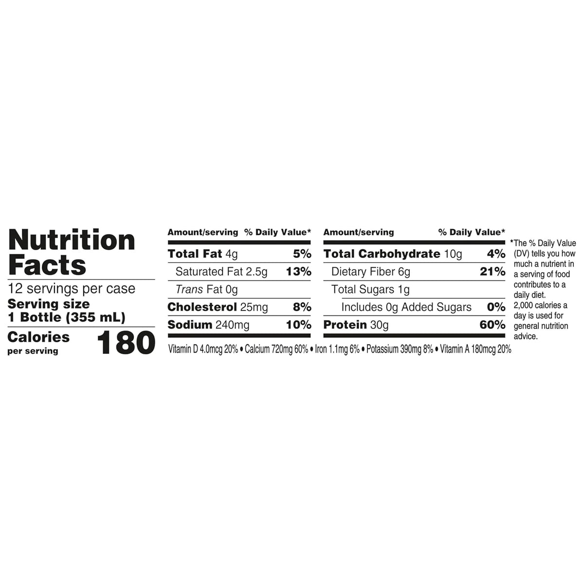 Oikos 30g Protein Shake, Mocha Latte, Shelf Stable, High Protein Drinks, Ready to Drink, 5g Prebiotic Fiber, 12 fl oz Bottle, 12 Count