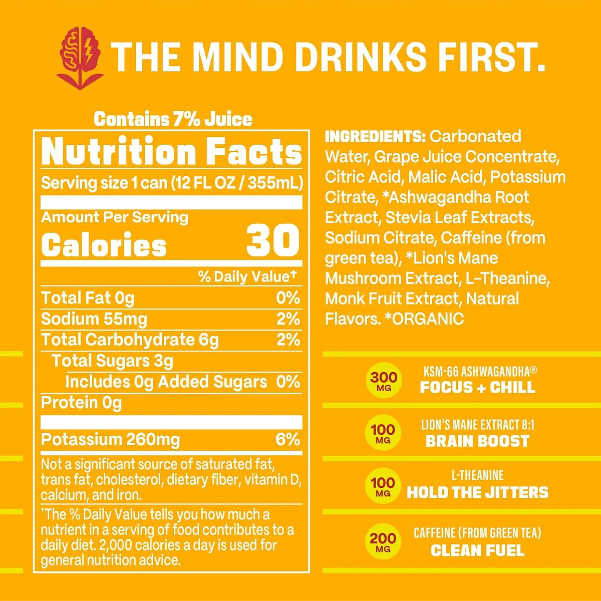 GYM WEED Focus Energy Drink, Orange Guava, Caffeine & Adaptogens, 12pk
