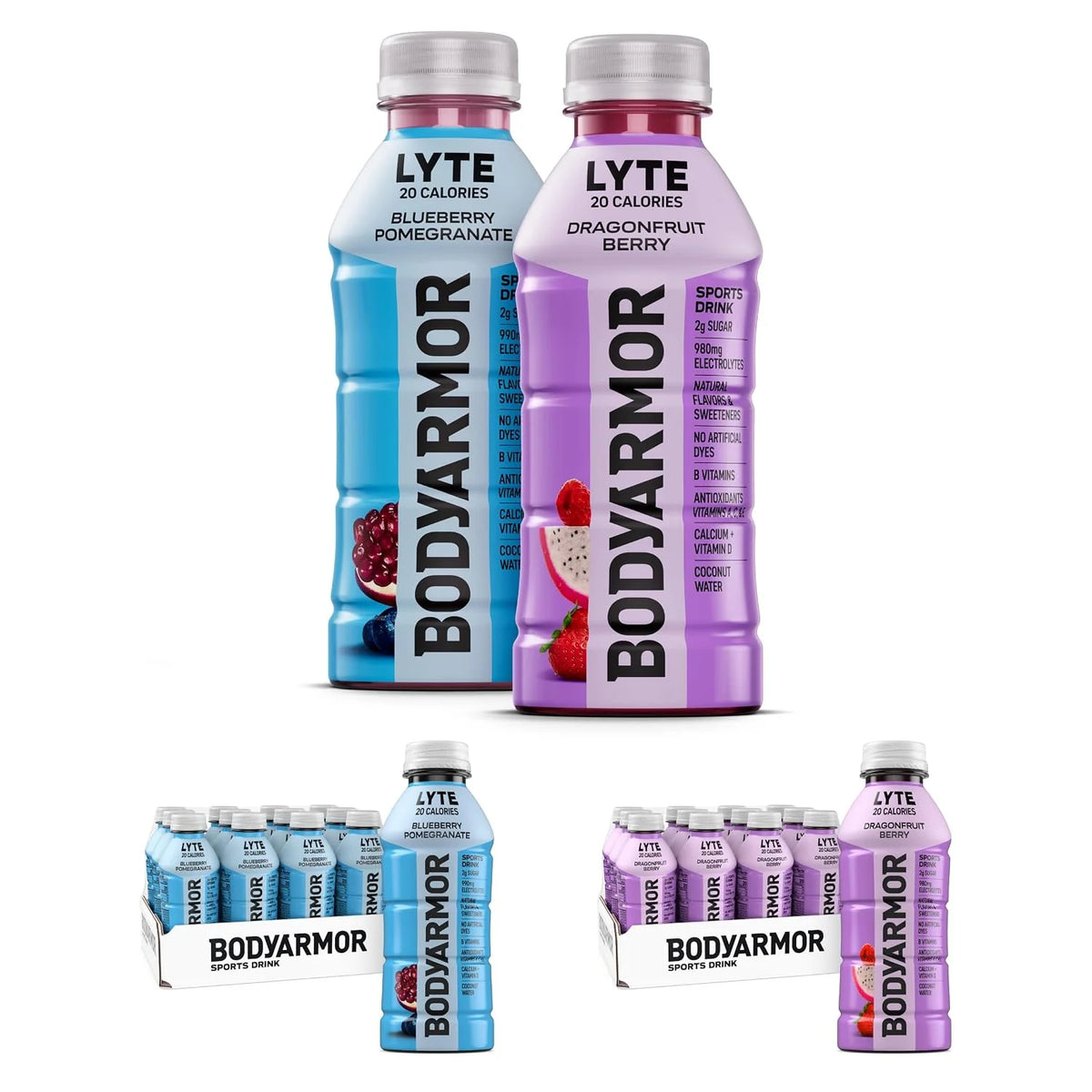 BODYARMOR LYTE, Blueberry Pomegranate & Dragonfruit Berry Electrolyte Drink, 20 Calories, 16 Fl Oz Bottles (24 bottles), Coconut Water Sports Drink, Natural Flavor & B Vitamins