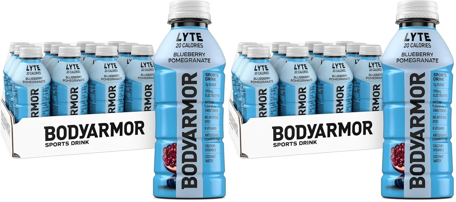 BODYARMOR Lyte Sports Drink Low-Calorie Sport Beverage,Blueberry Pomegranate,CoconutWater Hydration,NaturalFlavors with Vitamins,Potassium-Packed Electrolytes,Perfect for Athletes,16 floz (Pack of 24)
