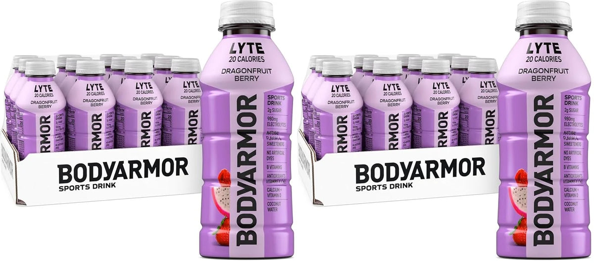 BODYARMOR LYTE, Dragonfruit Berry, Electrolyte Drink, 20 Calories, 16 Fl Oz Bottles (24 Pack), Coconut Water Sports Drink, Natural Flavor & B Vitamins