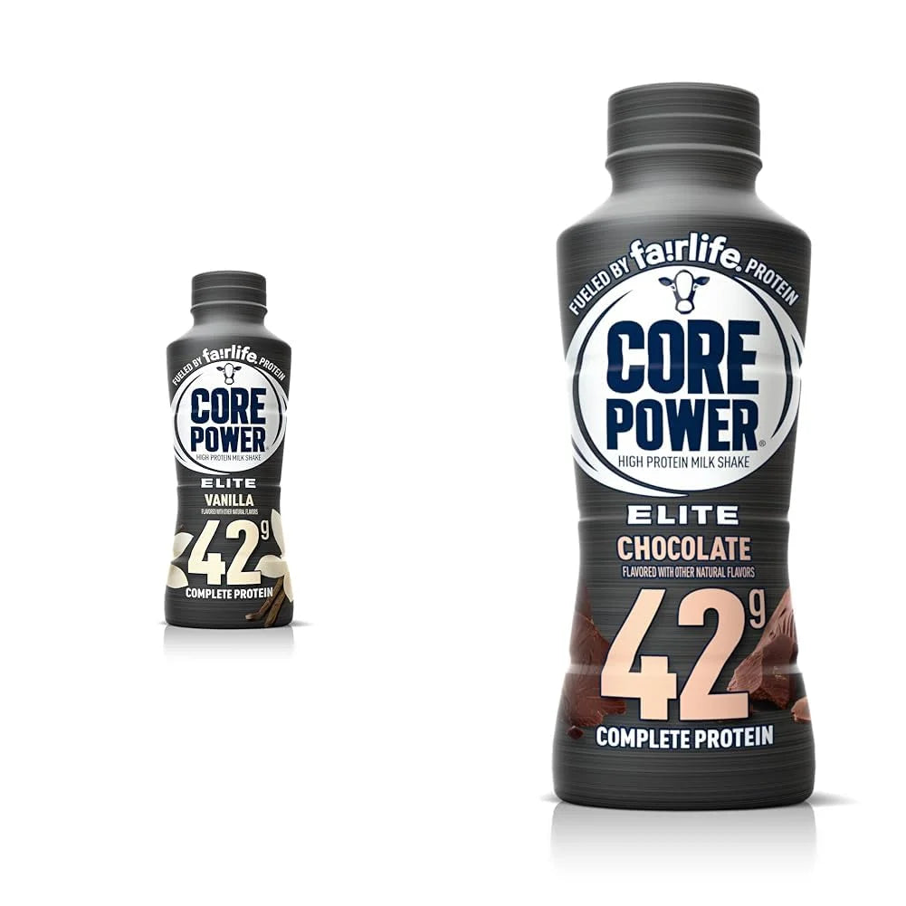 Core Power Fairlife Elite 42g High Protein Milk Shake, Ready To Drink for Workout Recovery, Vanilla & Chocolate, 14 Fl Oz (2 Pack)