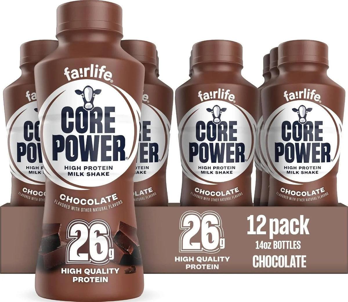 Core Power Fairlife 26g Protein Milk Shakes, Liquid Ready To Drink for Workout Recovery, Chocolate, 14 Fl Oz Bottle (Pack of 12)