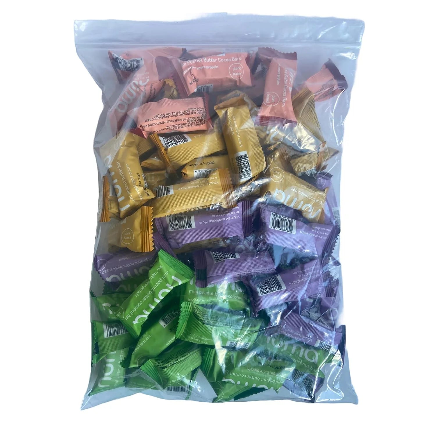 Assorted Mini Peanut Butter Bars, loose lb bulk, vegan high protein low sugar, 4 flavor variety, all natural, gluten free, plant based, individually wrapped